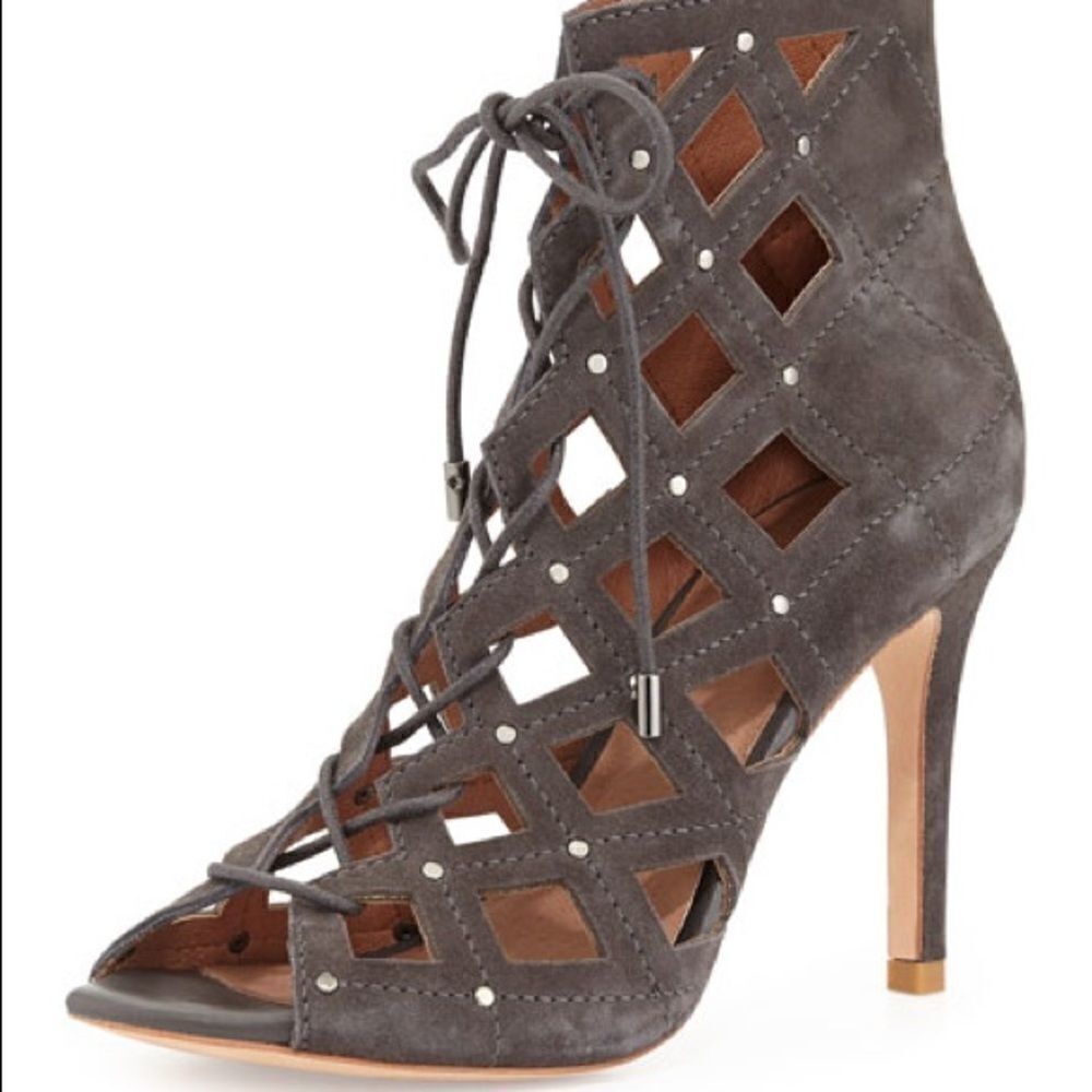 Joie Cayla Gray Suede Caged Studded Bootie